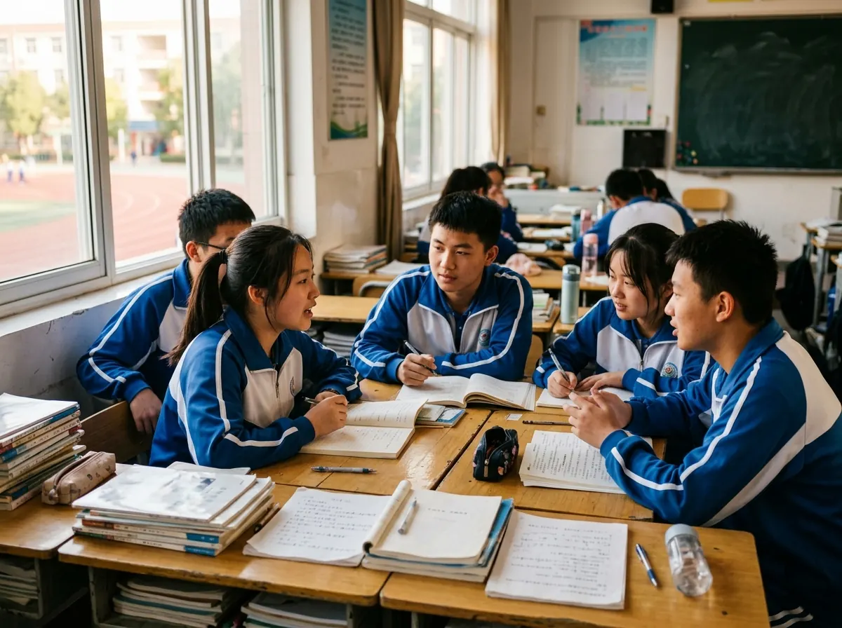 国内高中课堂，学生围坐讨论