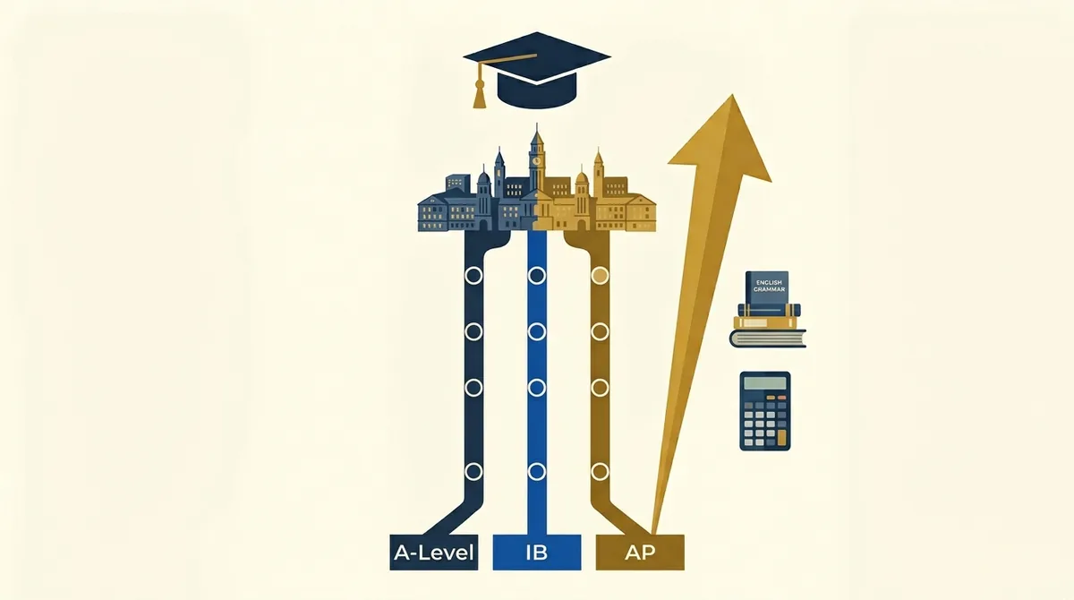 A-Level、IB、AP 三条课程轨道示意