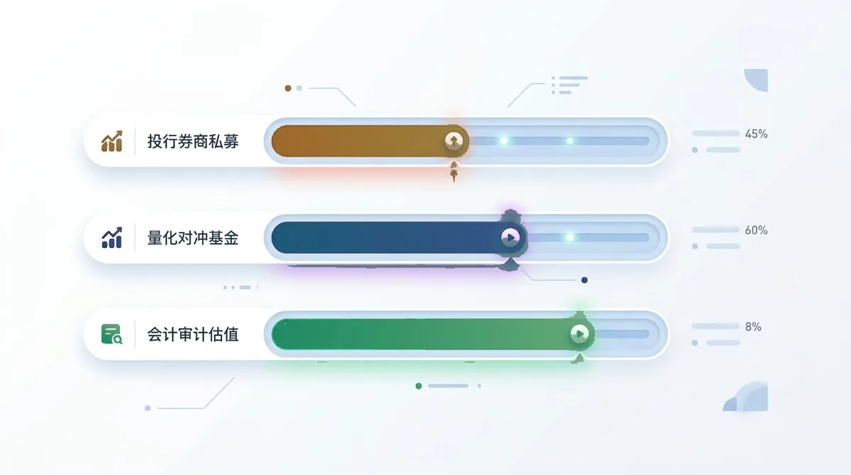三条路线薪资量级对比：投行券商私募、量化对冲基金、会计审计估值，条形长度依次对比